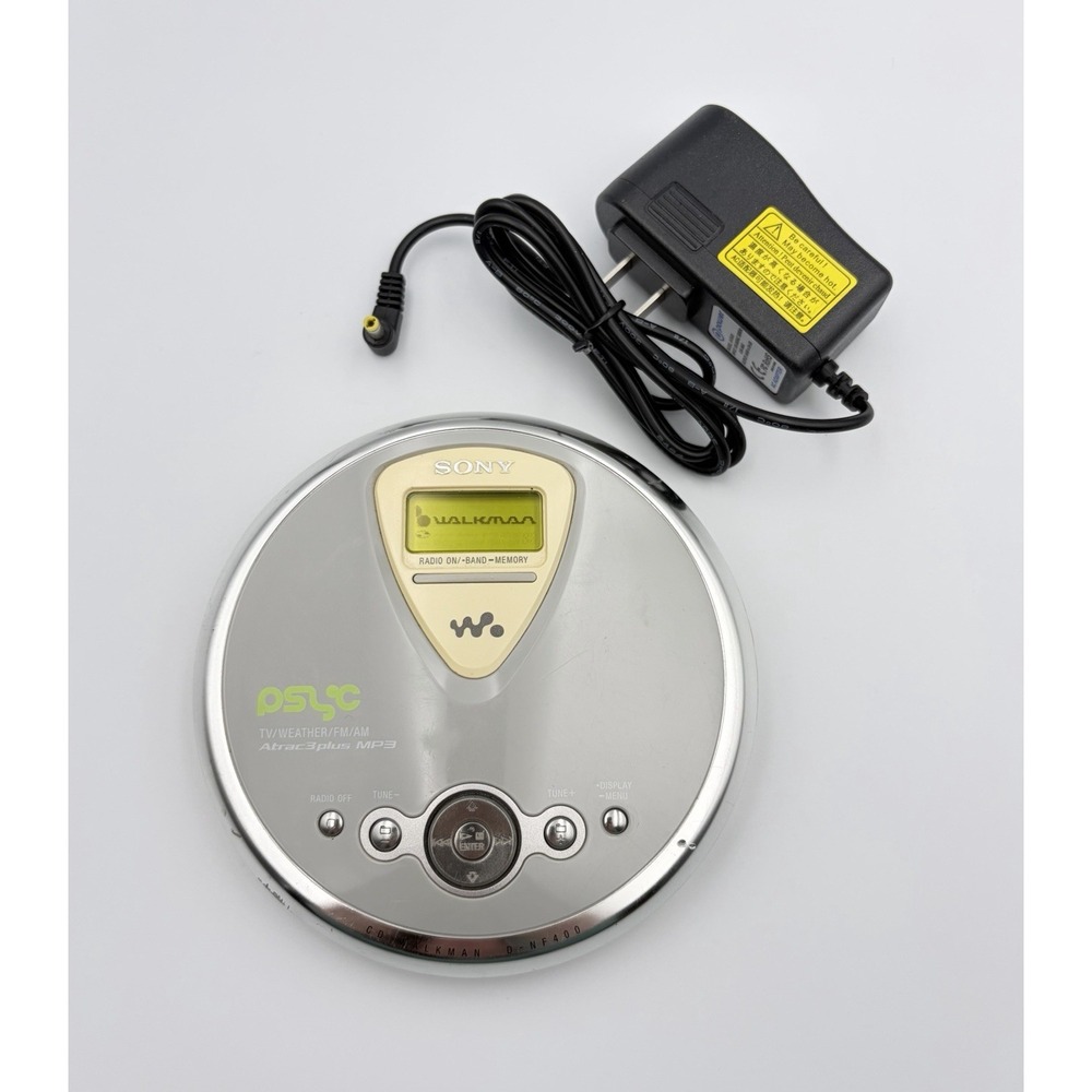 Sony Walkman d-nf400 Psyc Portable CD Player mp3 Radio Weather AM FM Silver ac